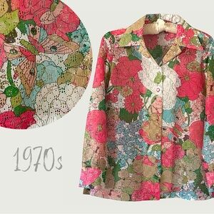 1970s Graff California Wear floral butterfly print shirt size small